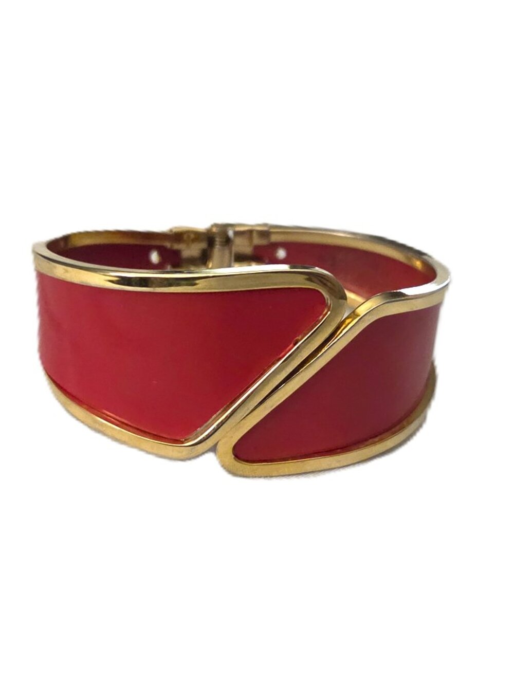 Red Enamel Gold Tone Boho Cuff Hinged Cuff Bangle Bracelet Statement
